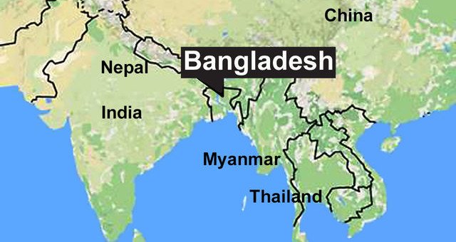 Mapa digital com indicação de localização de Bangladesh