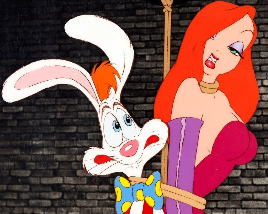 Dois personagens animados, um coelho e uma mulher ruiva do filme Quem Tramou Roger Rabbit?