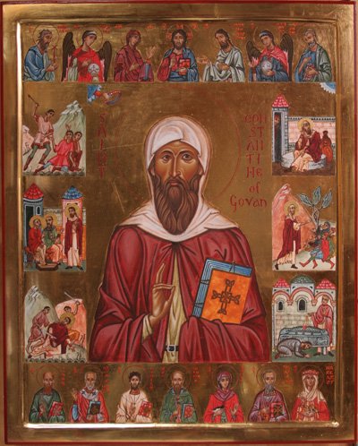 Pintura de São Constantino segurando uma Bíblia.