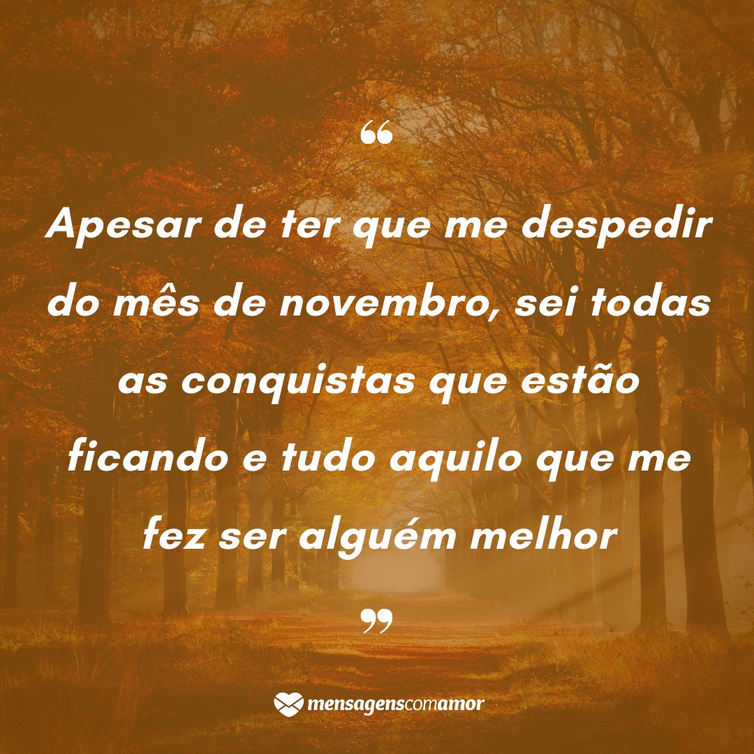 'Apesar de ter que me despedir do mês de novembro, sei todas as conquistas que estão ficando e tudo aquilo que me fez ser alguém melhor' - Tchau, novembro