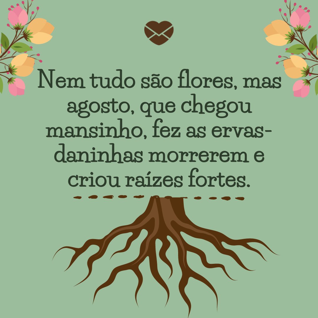 'Nem tudo são flores, mas agosto, que chegou mansinho, fez as ervas-daninhas morrerem e criou raízes fortes.' - Tchau, agosto