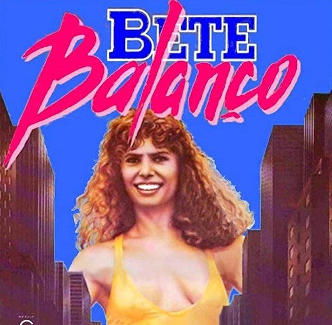 Cartaz de 'Bete Balanço' com o título escrito e uma ilustração da atriz Débora Block
