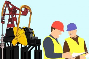 Ilustração de técnicos da segurança em uma construção.
