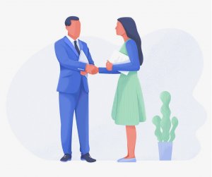 Ilustração de mulher sendo contratada para emprego.
