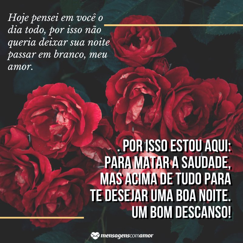 'Hoje pensei em você o dia todo, por isso não queria deixar sua noite passar em branco' - Mensagem de boa noite com rosas