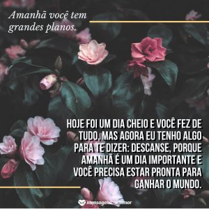 'Descanse, porque amanhã é um dia importante e você precisa estar pronta' - Mensagem de boa noite com rosas