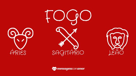 Signos de fogo e seus símbolos - áries, sagitário e leão.