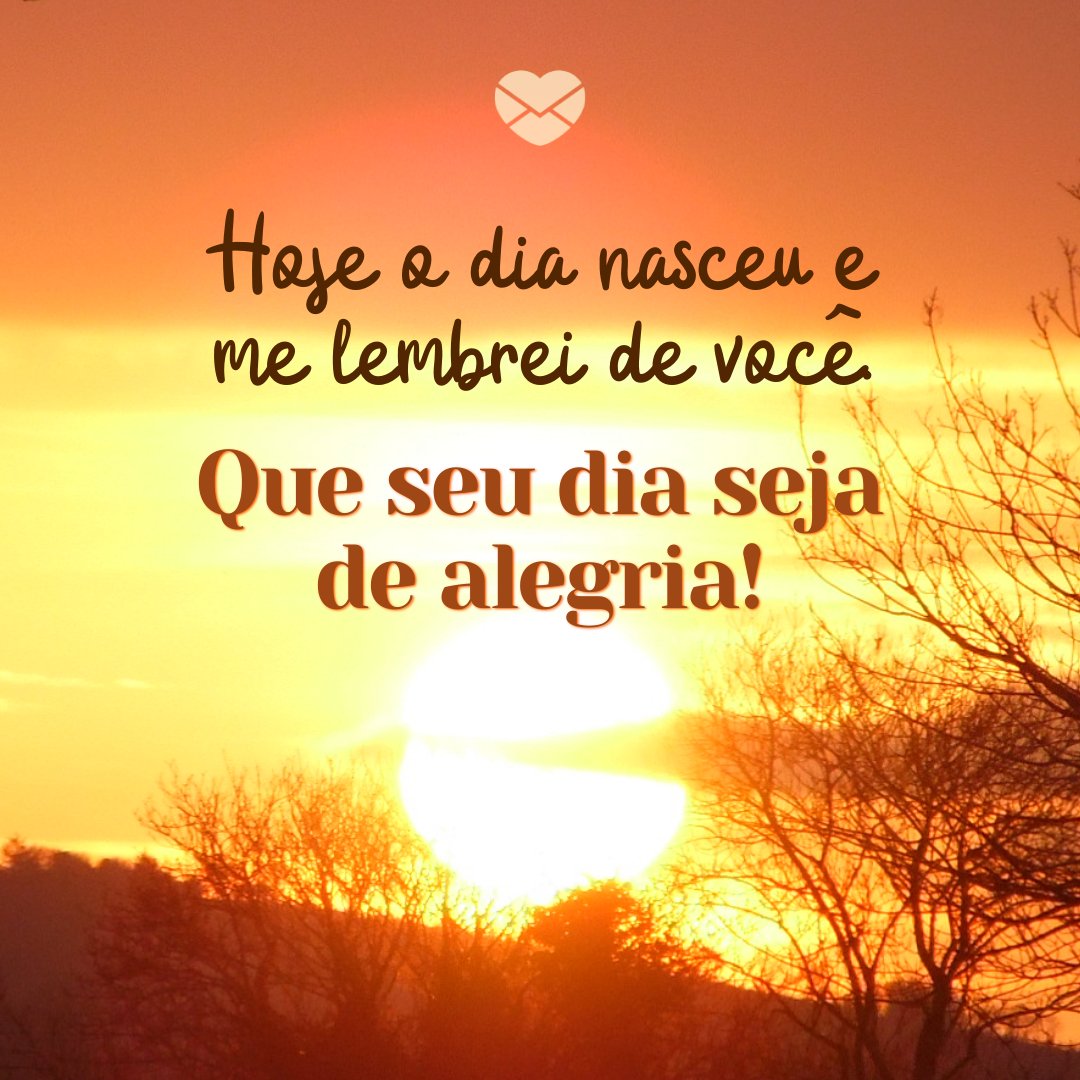 'Hoje o dia nasceu e me lembrei de você. Que seu dia seja de alegria! ' - Mensagens de bom dia com alegria