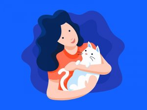 Dribbble Ilustração de menina abraçando seu gato.
