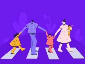 Dribbble Ilustração de uma família atravessando a rua.