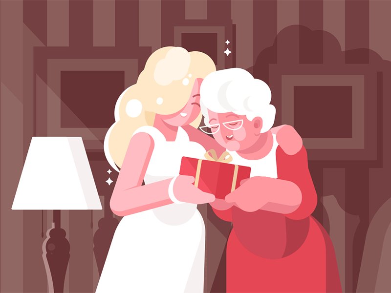 Ilustração de mulher abraçando avó