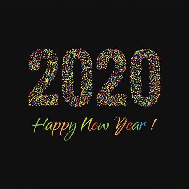 2020 com 'happy new year' (feliz ano novo, em inglês)