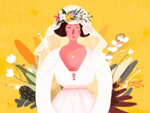Ilustração de noiva com coroa de flores.