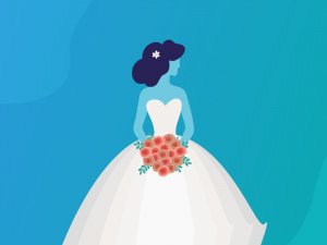 Ilustração de noiva segurando um buquê.