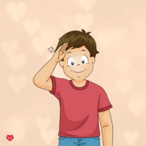 Mensagens com Amor Ilustração de um menino fazendo um cumprimento com linguagem de sinais.
