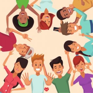 Mensagens com Amor Ilustração de pessoas abraçadas olhando para baixo.