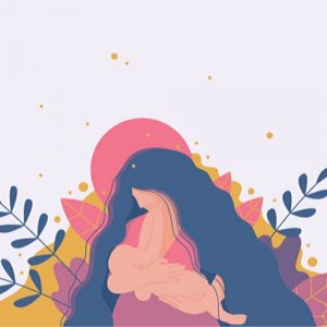 Dribbble - por Ulia Chudno Ilustração de uma mulher amamentando.