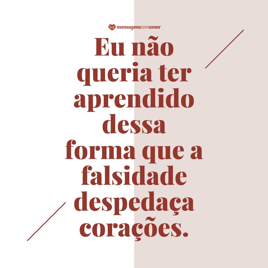 'Eu não queria ter aprendido dessa forma que a falsidade despedaça corações.' - Mensagem para pessoas falsas