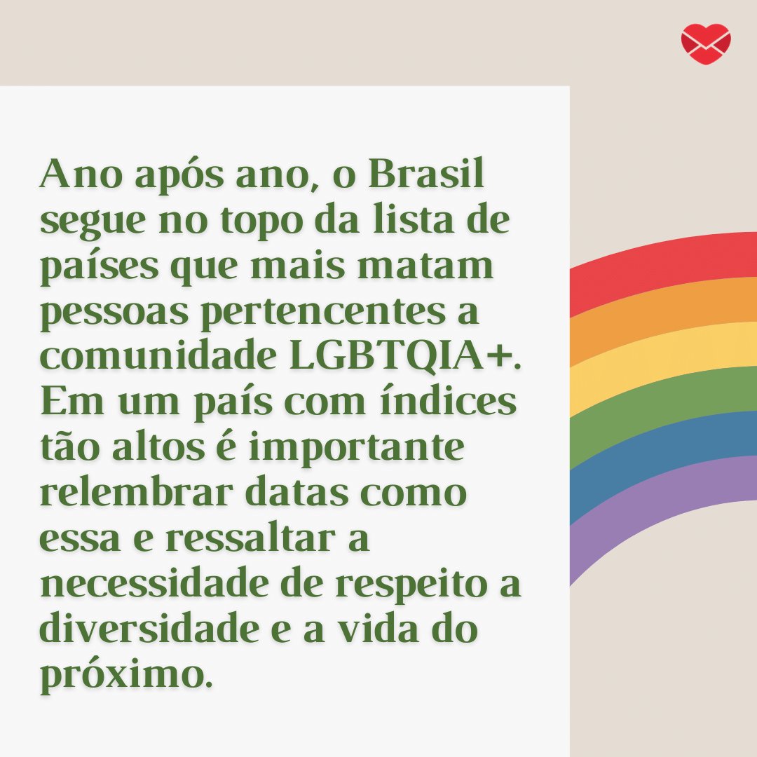 'Ano após ano, o Brasil segue no topo da lista de países que mais matam pessoas pertencentes a comunidade LGBTQIA+...' - Curiosidades sobre o Dia Nacional do Orgulho Gay