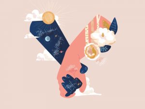 Dribbble Ilustração de mãos dadas com universos em cada uma se unindo
