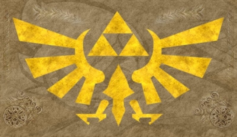 Símbolo da triforce no jogo: possui um animal alado, e entre suas asas, os três triângulos equiláteros.