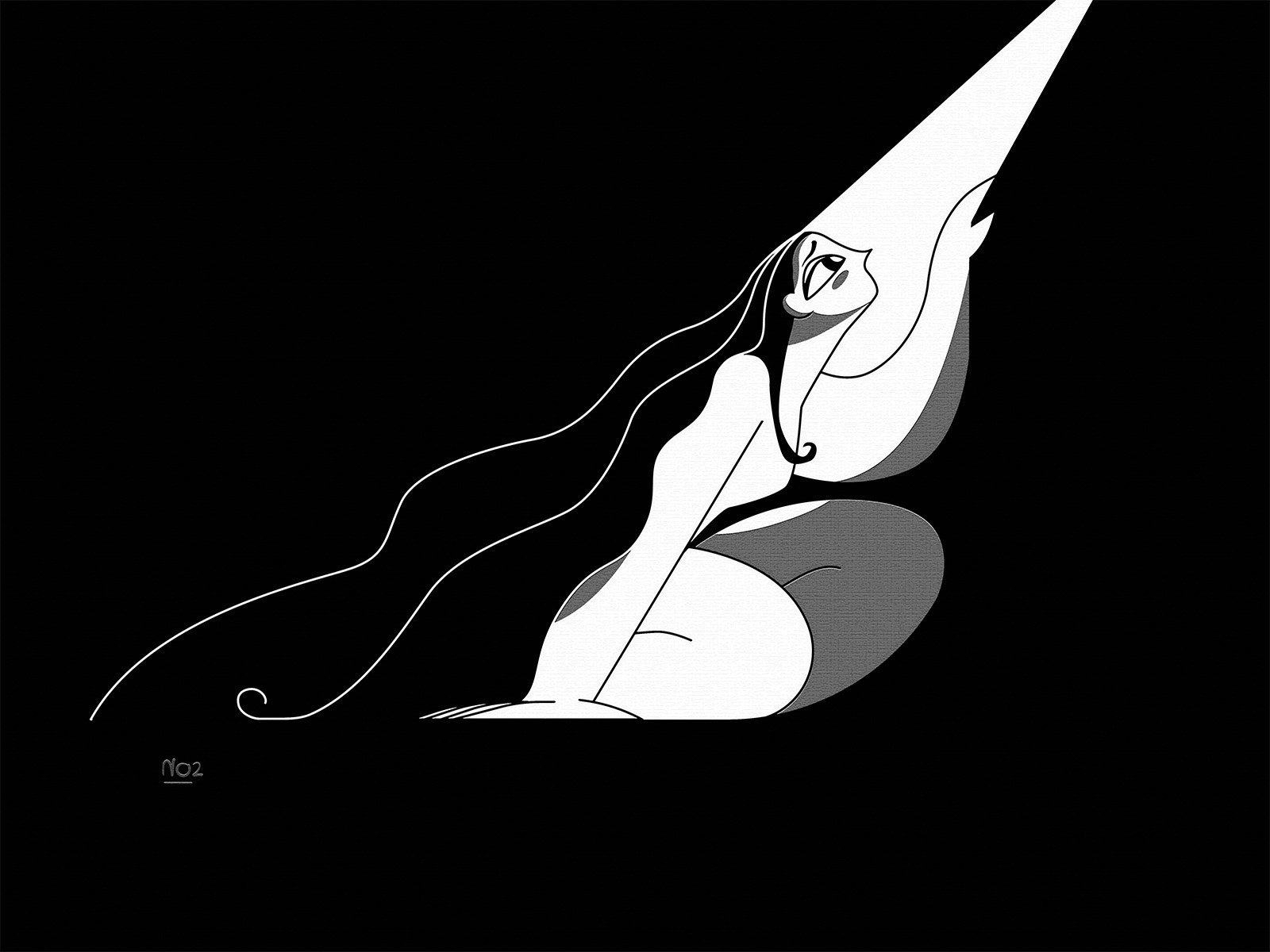 Ilustração de uma mulher no escuro olhando por uma fresta de luz.