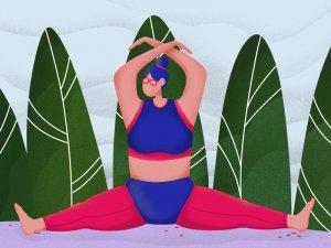 Dribbble - Maria Petrova Ilustração de uma mulher fazendo yoga no chão.