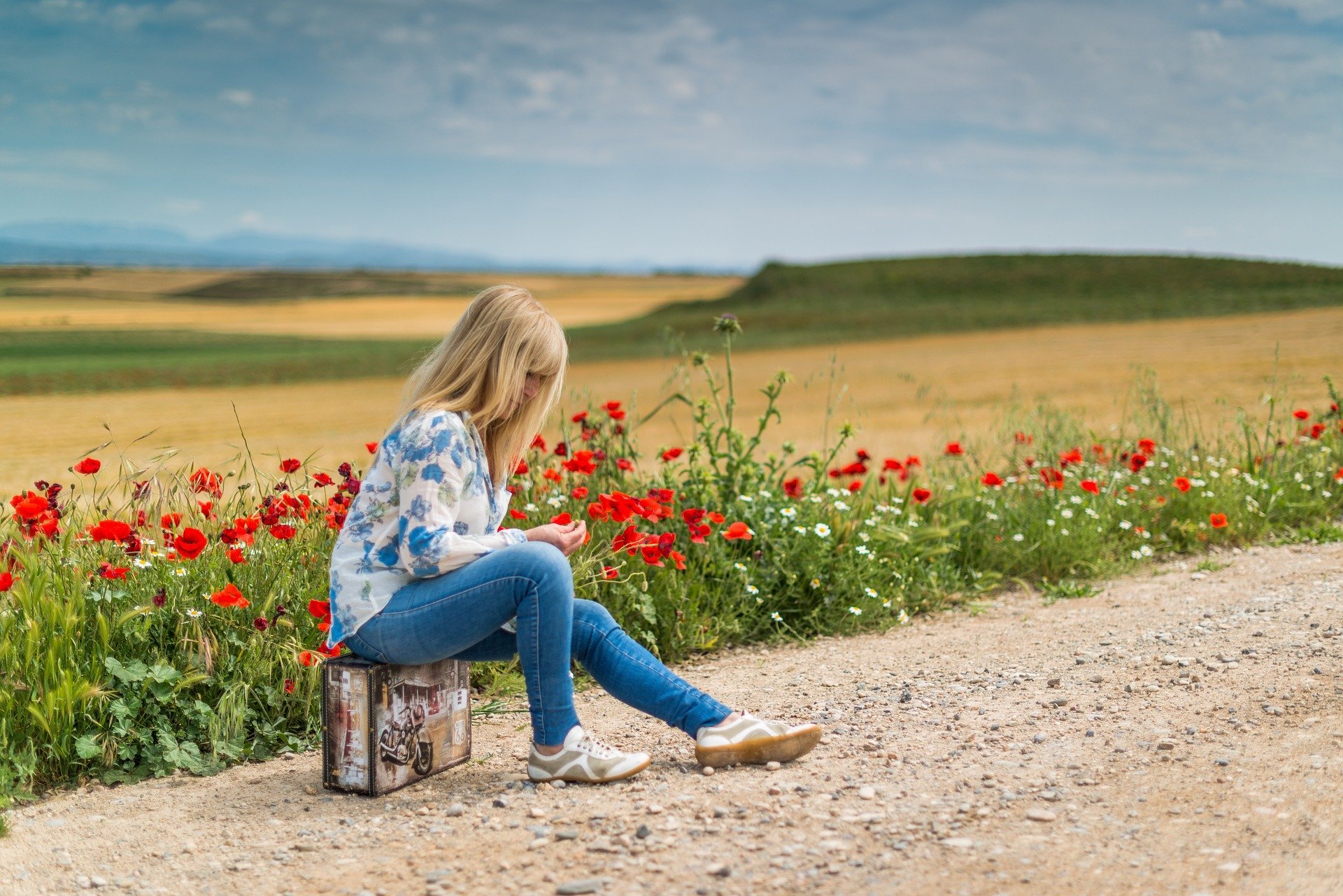 Pixabay Foto de mulher sentada segurando flor