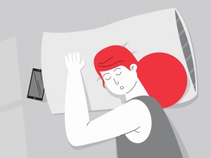 Dribbble/Sourav Sarkar Ilustração de uma mulher dormindo na cama.