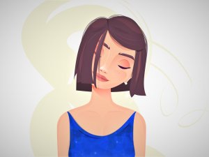 Dribbble/Husein Aziz Ilustração de uma mulher com olhos fechados.