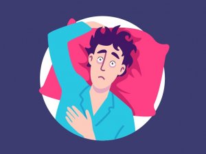 Dribbble/Qmarketing Ilustração de um homem com insônia.