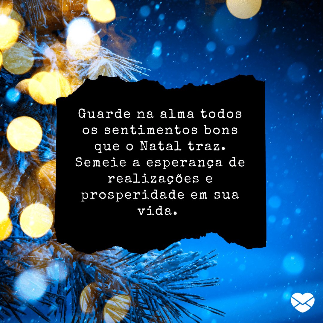 'Guarde na alma todos os sentimentos bons que o Natal traz. Semeie a esperança de realizações e prosperidade em sua vida.' -  Lindas Mensagens de Natal