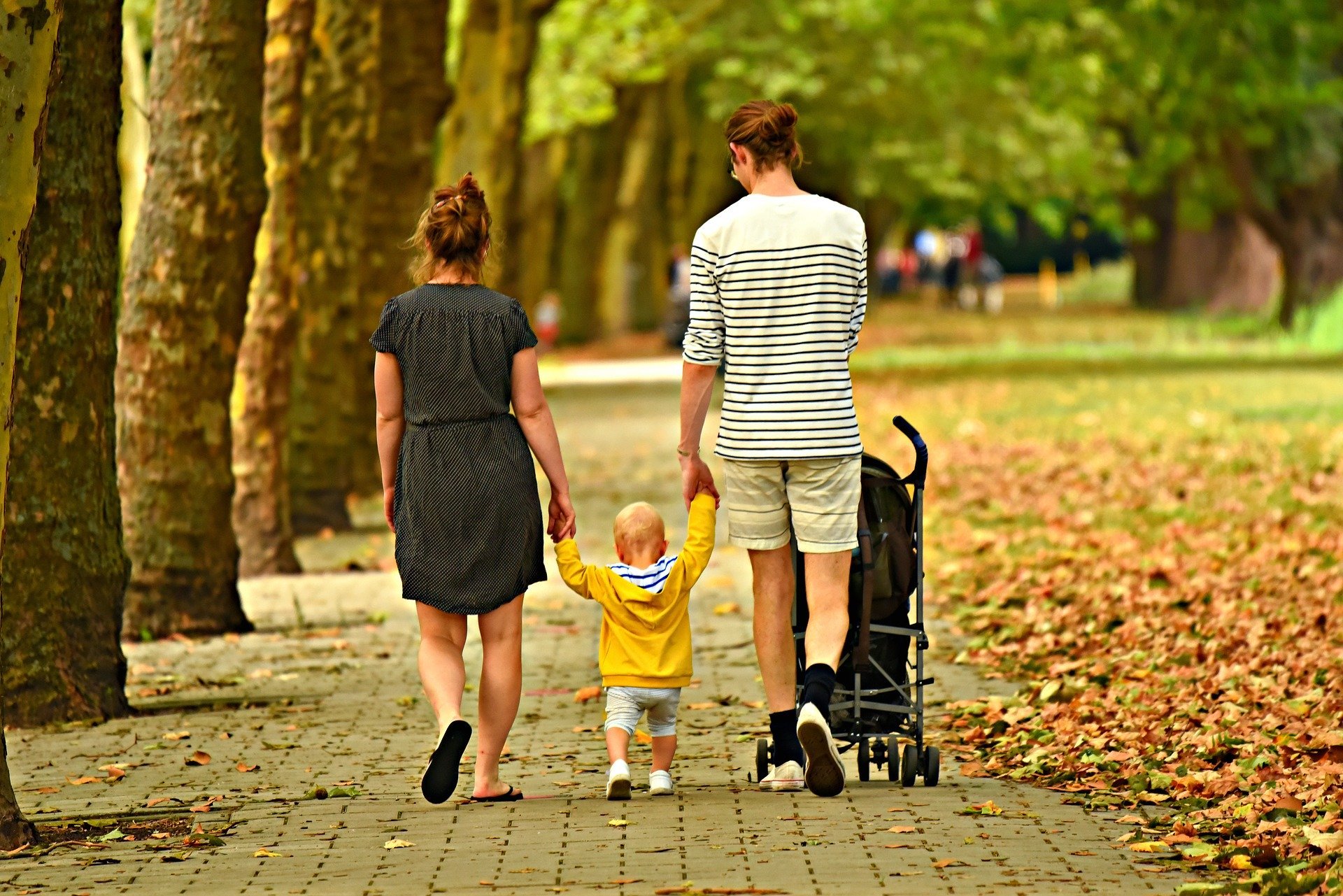 Família caminhando em parque