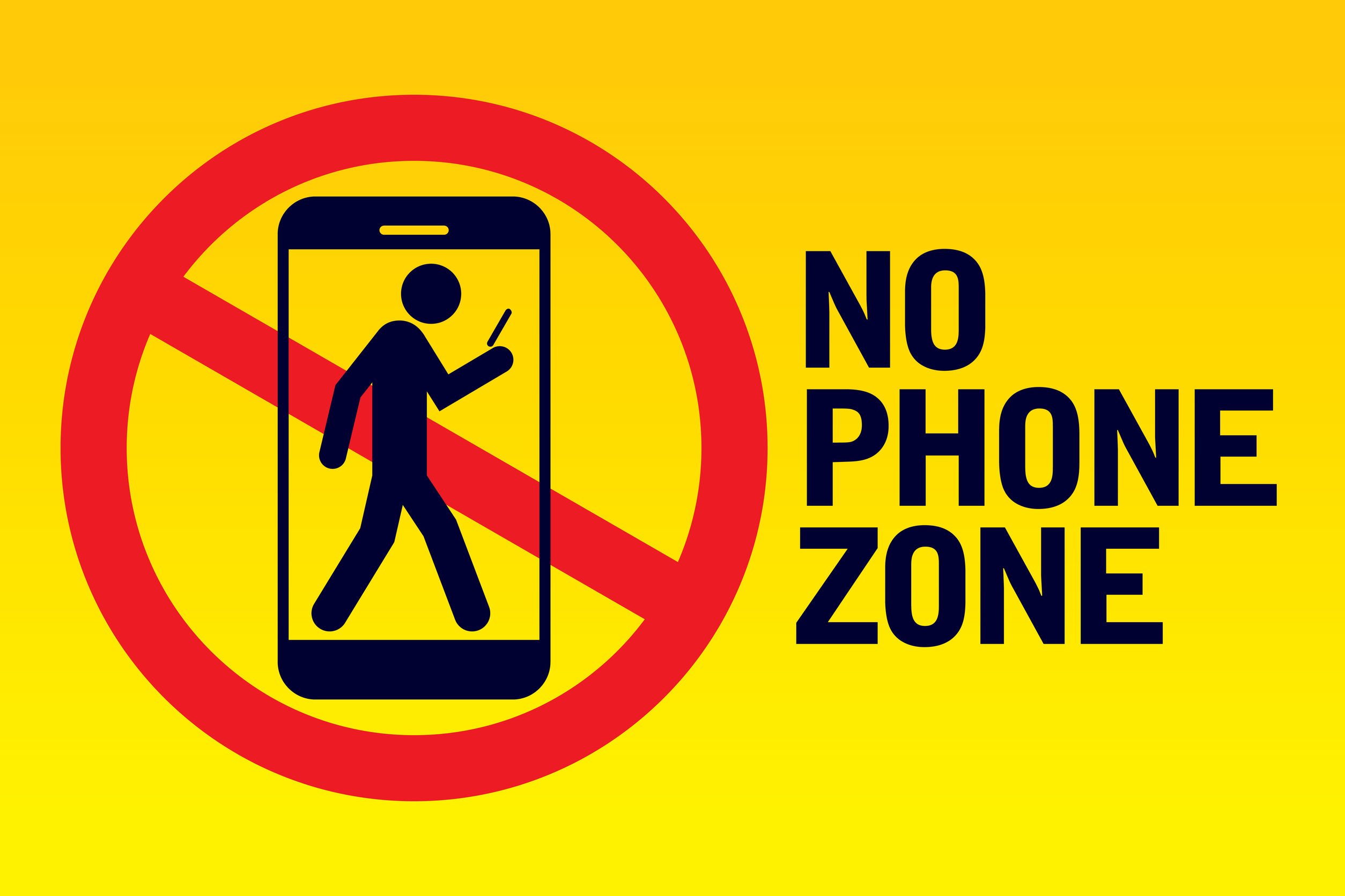 Ilustração com a mensagem zona sem celular escrita em inglês