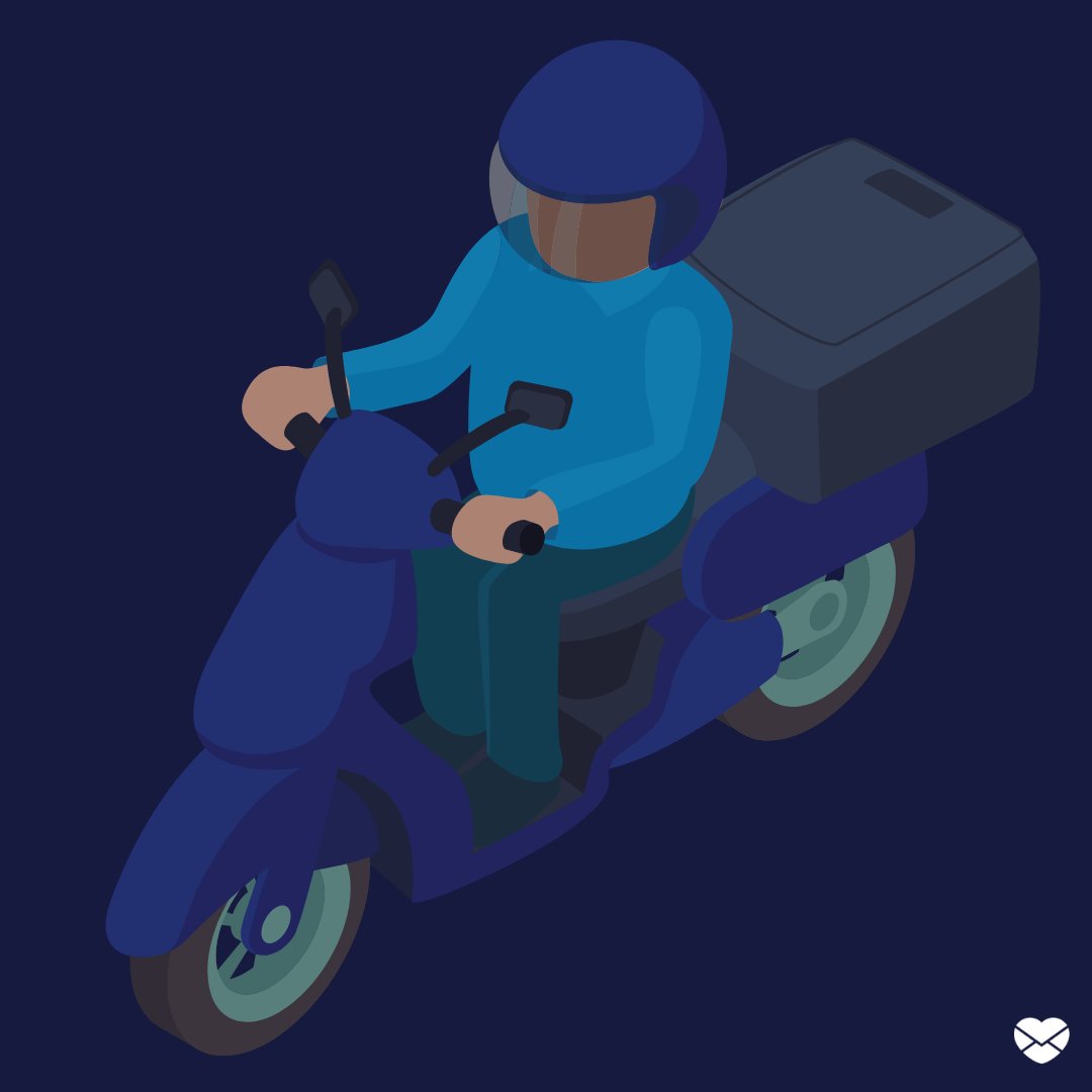 Ilustração de motoboy em tons de azul