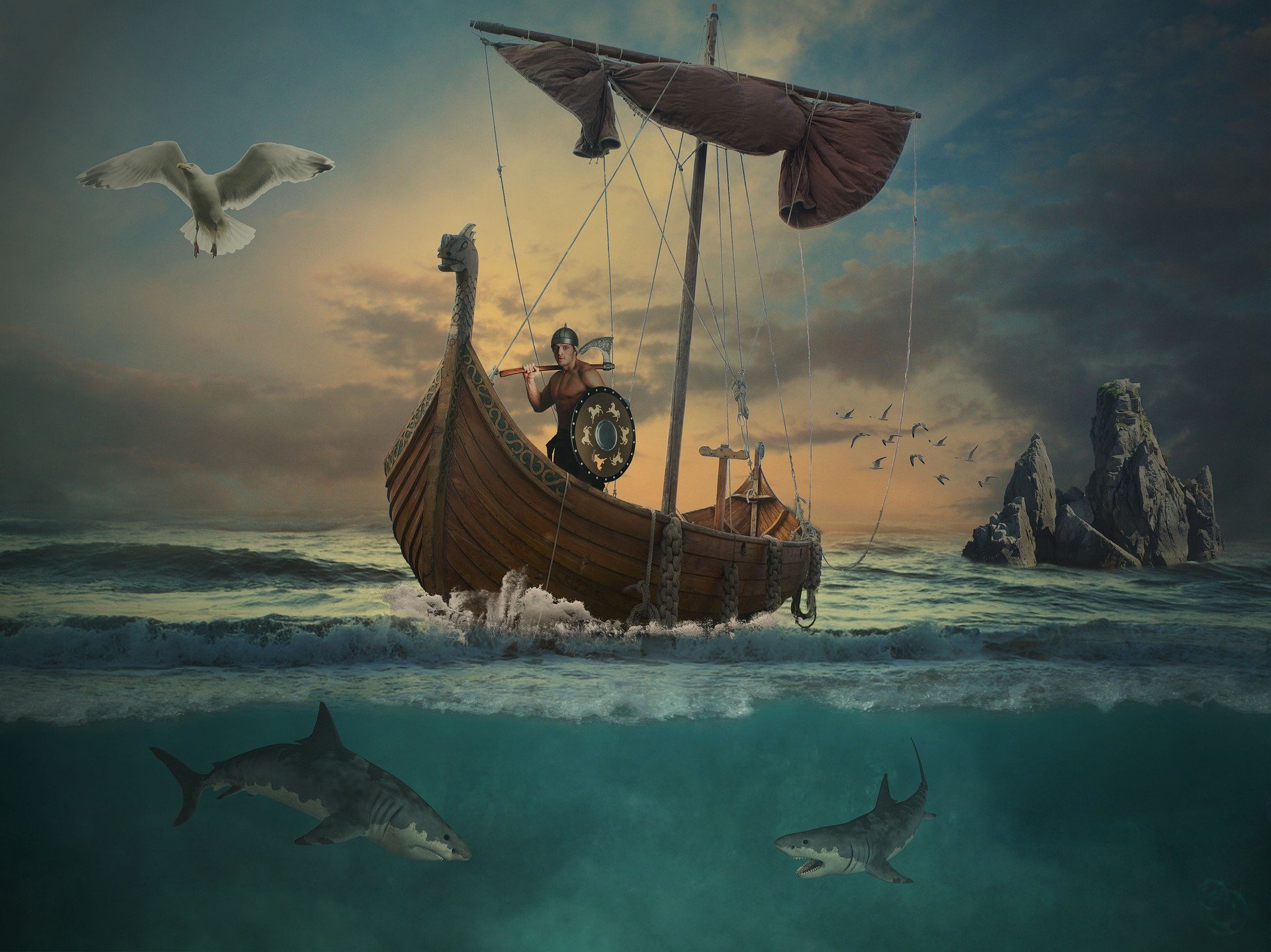 Desenho de barco  Vikings.