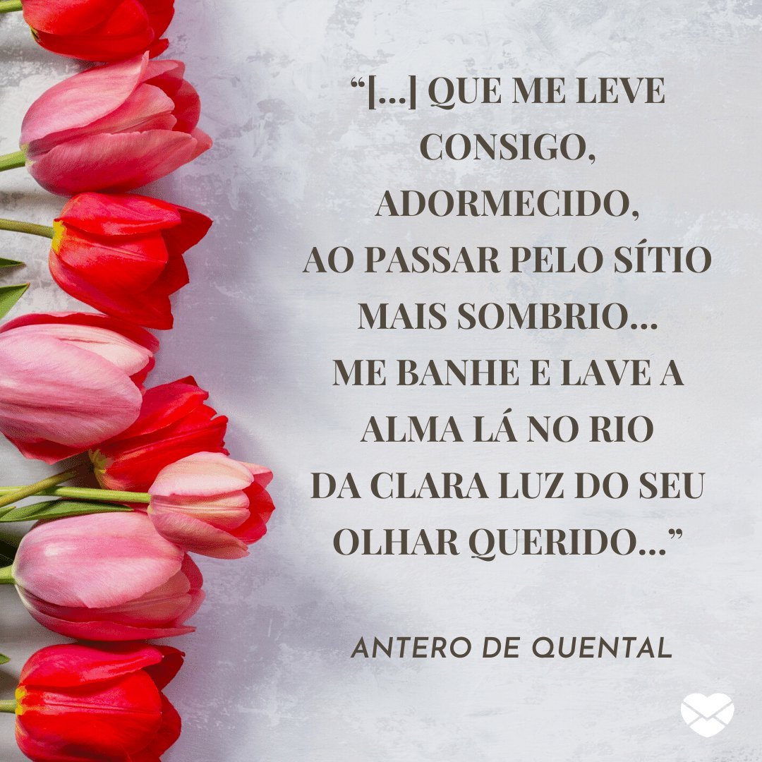 “[…] Que me leve consigo, adormecido, Ao passar pelo sítio mais sombrio… Me banhe e lave a alma lá no rio Da clara luz do seu olhar querido…” – Antero de Quental - Mensagens sobre mães