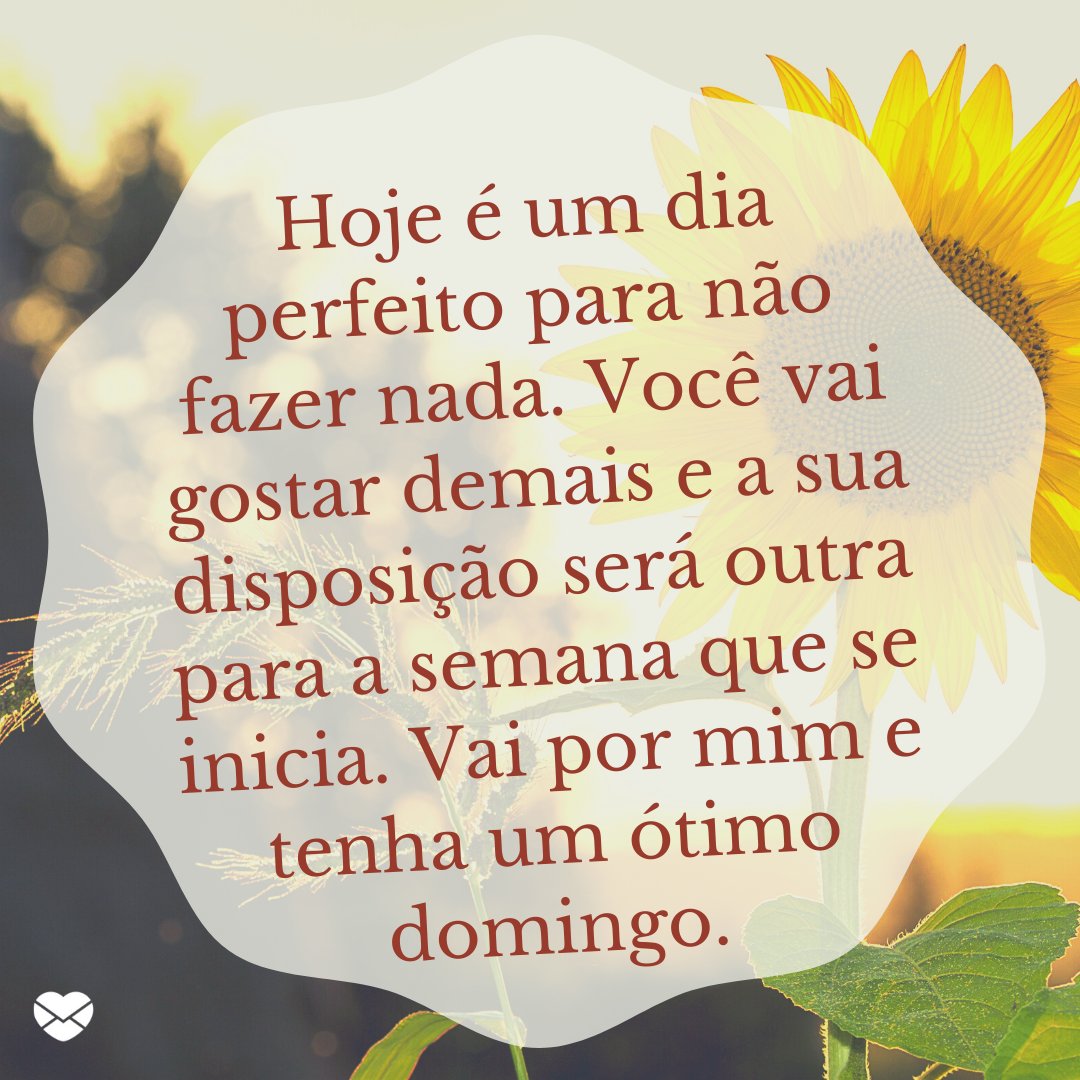 'Você vai gostar demais e a sua disposição será outra para a semana que se inicia. Vai por mim e tenha um ótimo domingo.' - Um ótimo domingo!