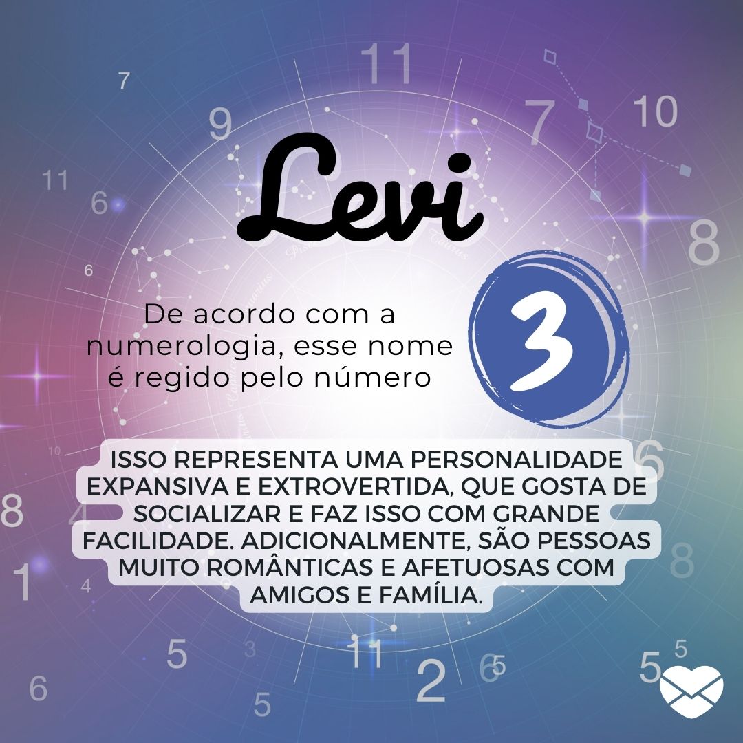 'Levi De acordo com a Numerologia, o número do seu nome, Levi, é o 3. Ele indica uma personalidade expansiva e extrovertida.' - Frases de Levi