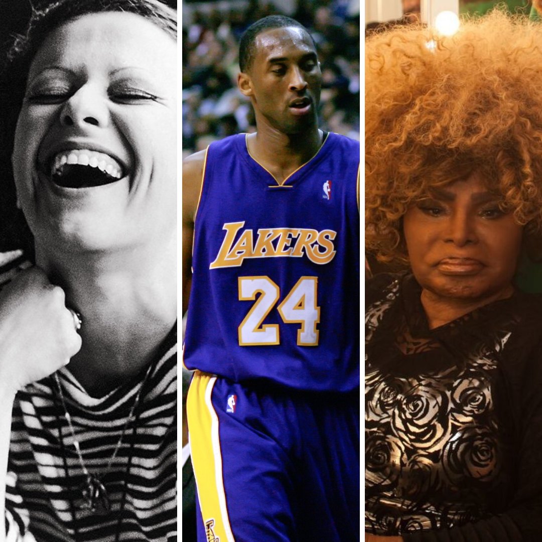 Imagem em grid da cantora Elis Regina, do jogador de basquete Kobe Bryant e da cantora Elza soares