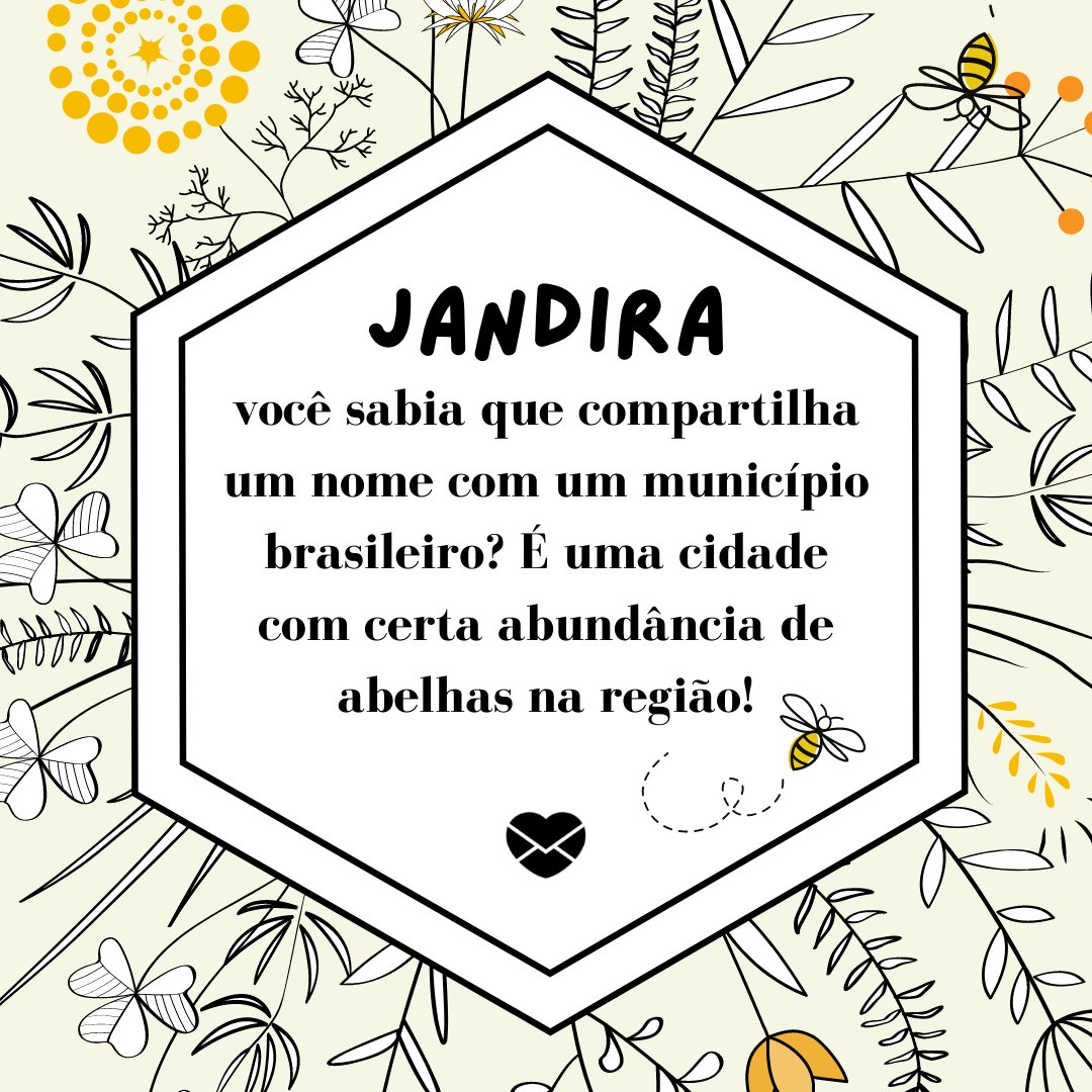 ' Jandira,  você sabia que compartilha um nome com um município brasileiro? É uma cidade com certa abundância de abelhas na região!' - Frases de Jandira.