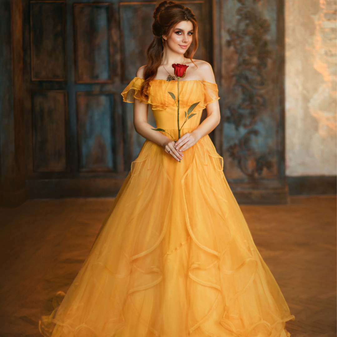 Mulher de vestido amarelo da Bela, de Bela e a Fera