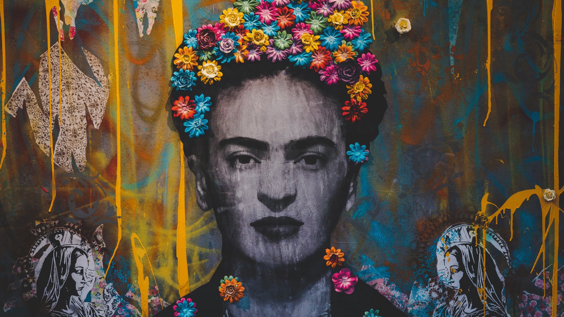 Mural na parede pintado em homenagem a Frida Kahlo