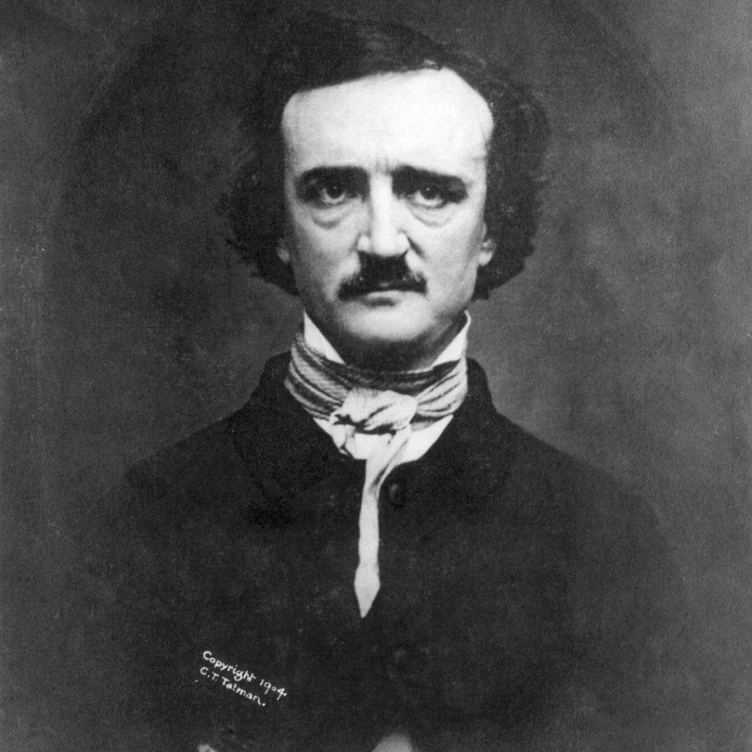Fotografia em preto e branco do poeta e escritor Edgar Allan Poe