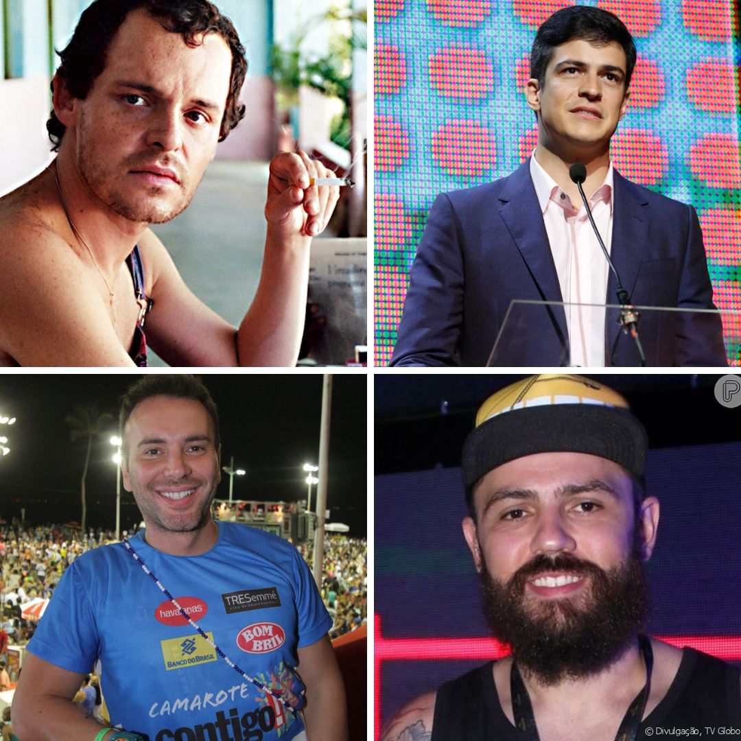 Wikimedia Commons / Reprodução / TV Globo Imagem em gride do ator Matheus Nachtergaele, do ator Mateus Solano, do apresentador Matheus Mazzafera e do cantor Mateus Liduário, da dupla sertaneja Jorge e Mateus