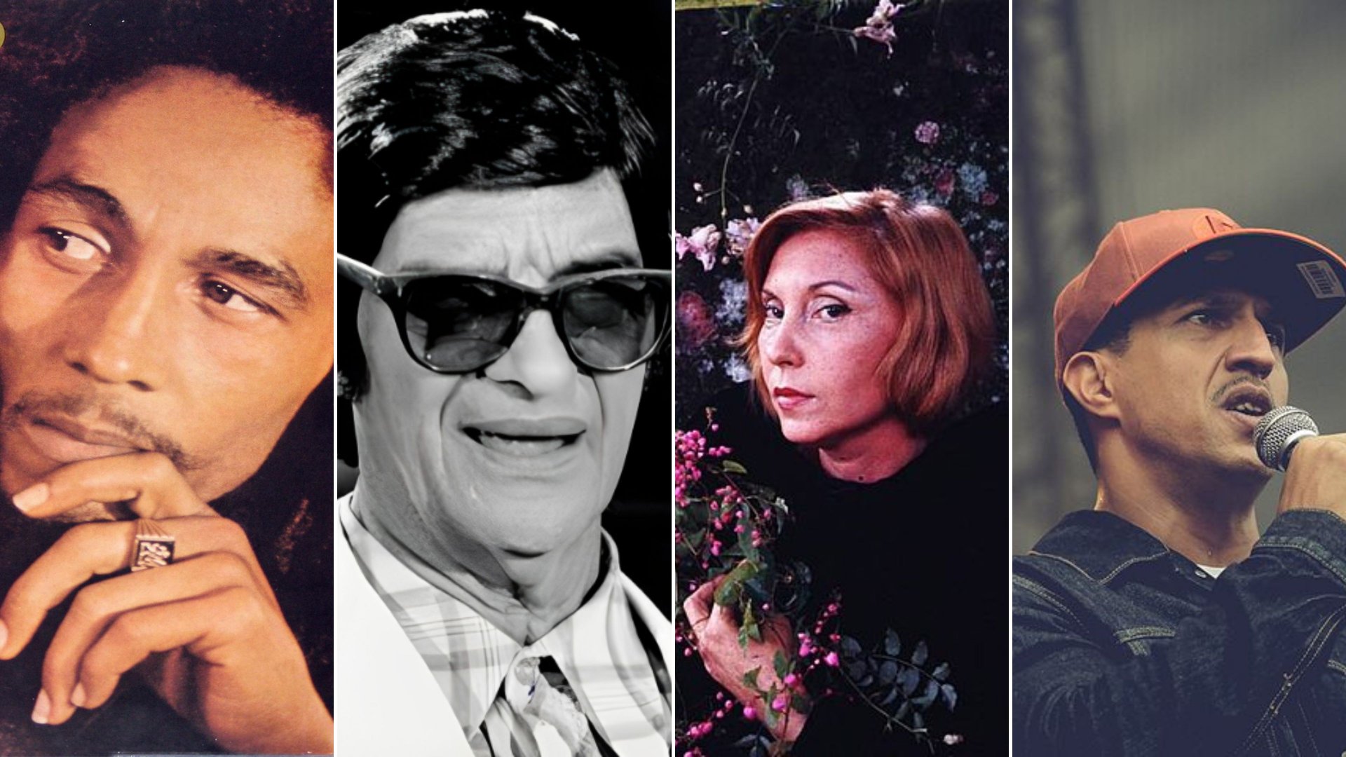 Wikimedia Commons / Canva Imagem em gride do cantor Bob Marley, do medium Chico Xavier e da escritora Clarice Lispector