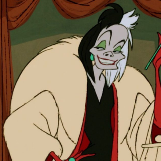 Cruella de Vil numa animação da Disney.