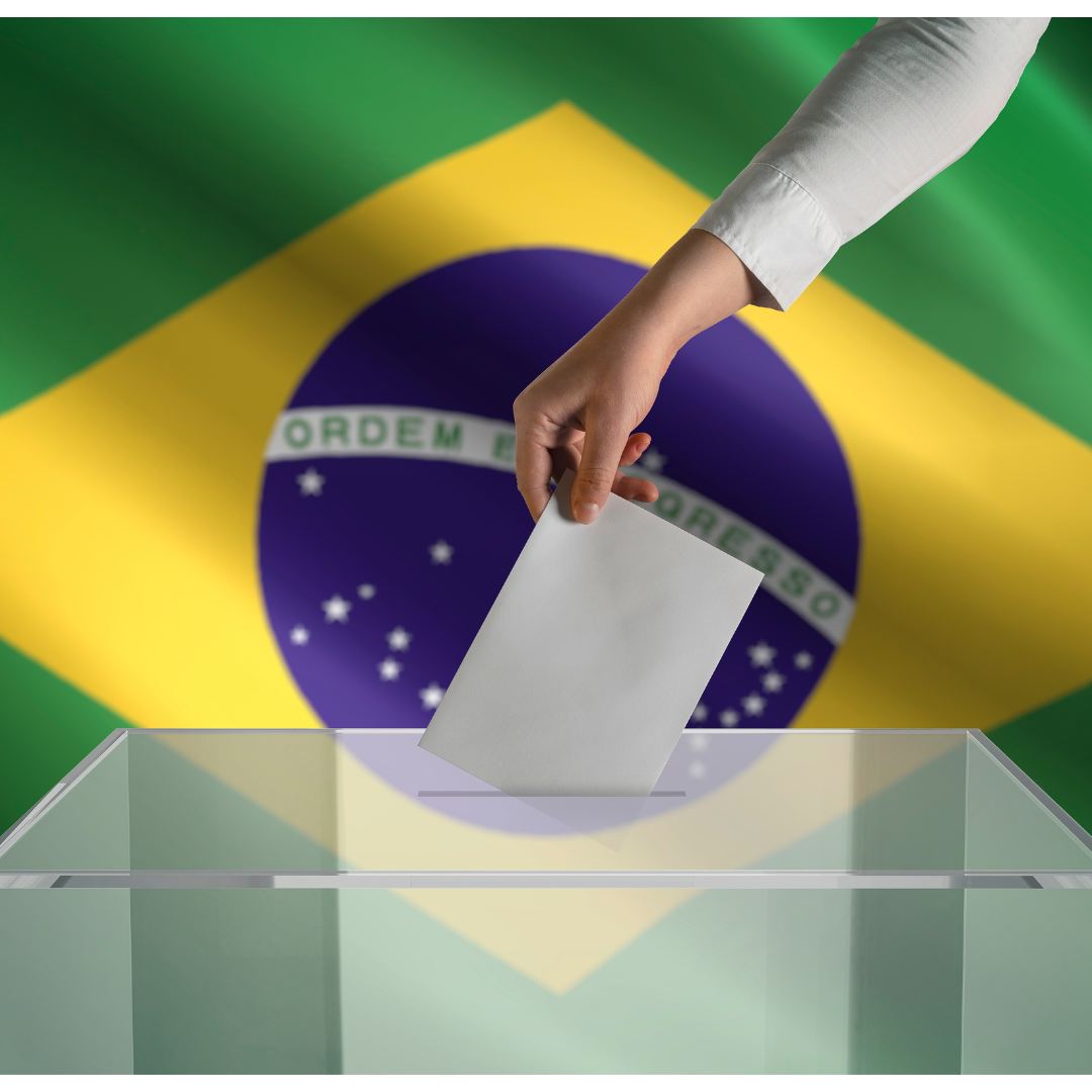Bandeira do Brasil com uma urna de votação