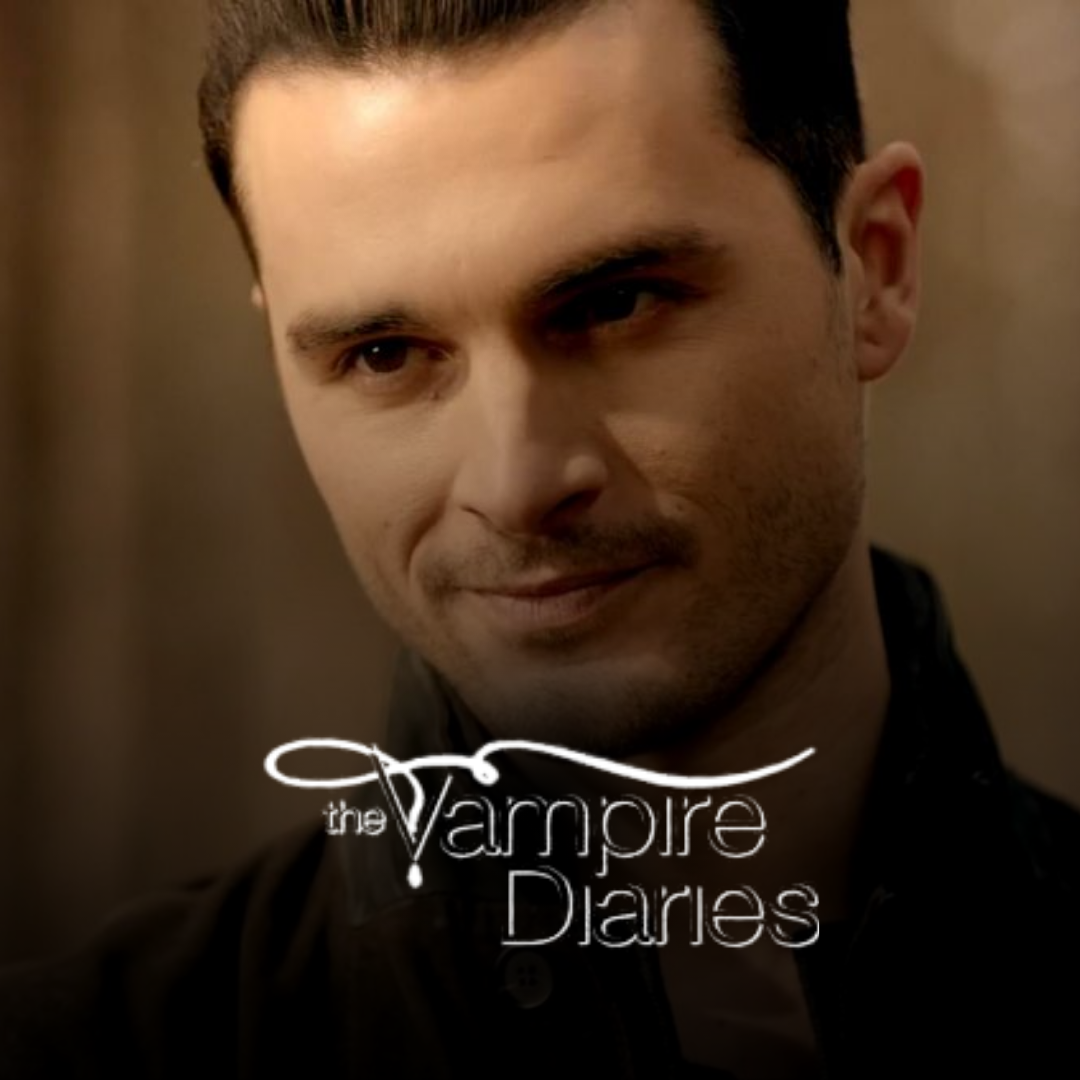 Personagem Enzo St. John e logo da série The Vampire Diaries.