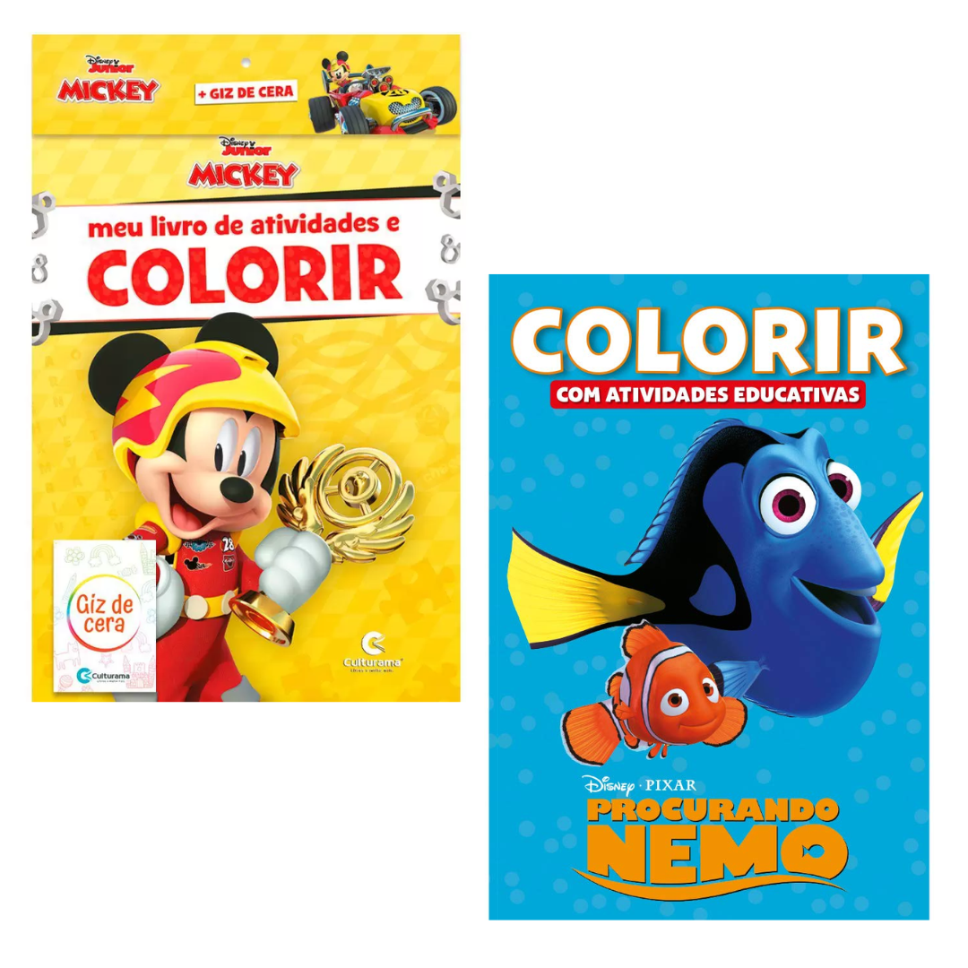 Livros de colorir do Mickey e Procurando Nemo.